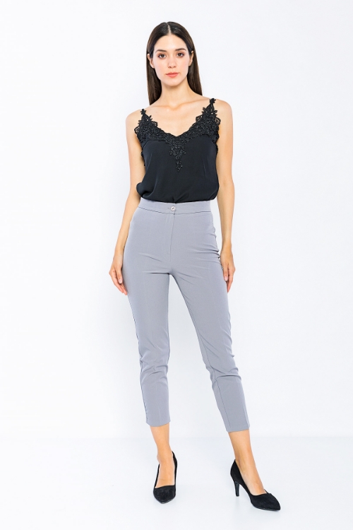 Picture of Woman Grey Normal Waist Skinny Trotter Work Trousers