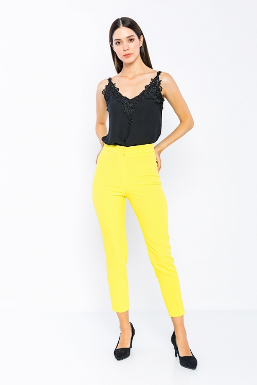 Picture of Woman Yellow Normal Waist Skinny Trotter Work Trousers