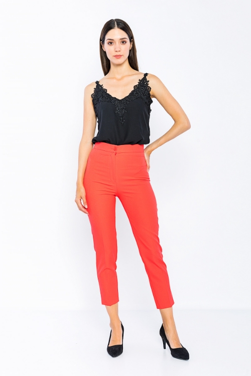 Picture of Woman Coral Normal Waist Skinny Trotter Work Trousers