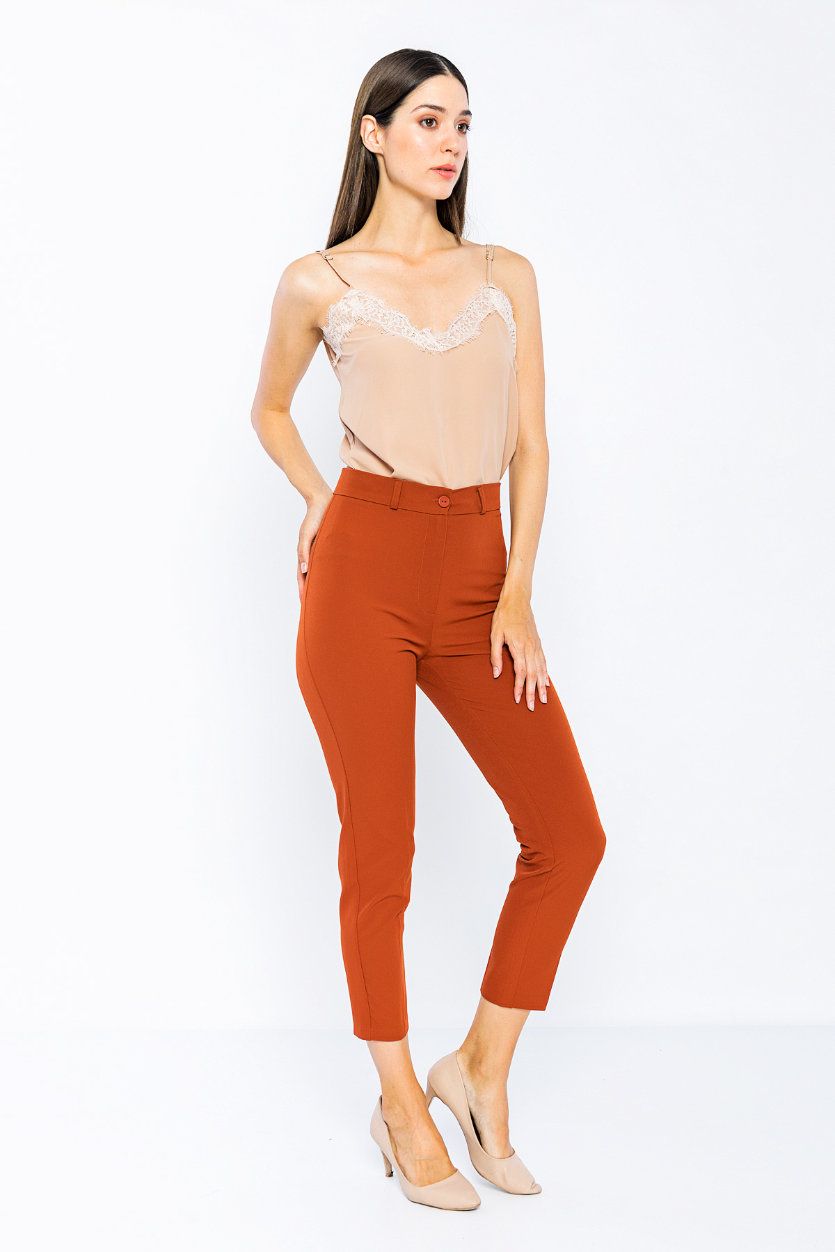 Picture of Woman Cinnamon Normal Waist Skinny Trotter Work Trousers