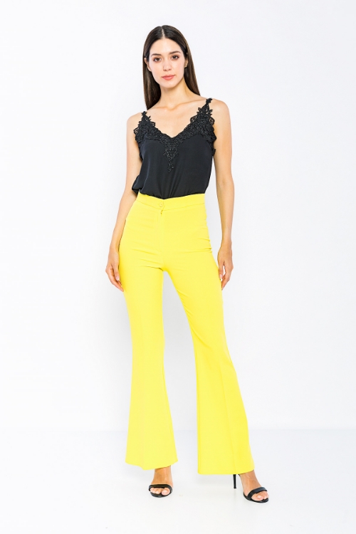 Picture of Woman Yellow Classical Flare Trotter Trousers