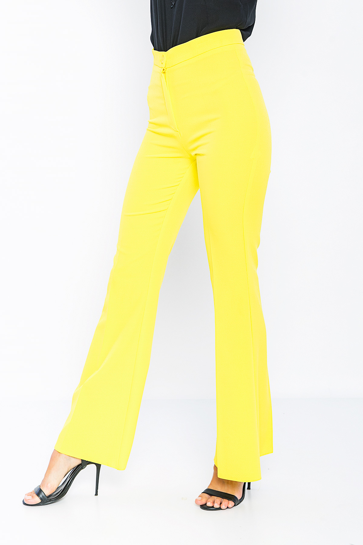 Kadın Sarı Klasik İspanyol Paça Pantolon resmi