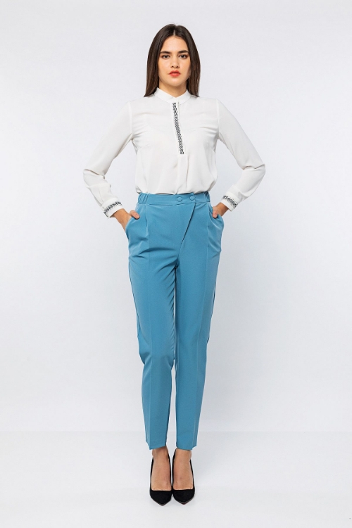 Picture of Woman Blue Couple Buttoned Work Trousers