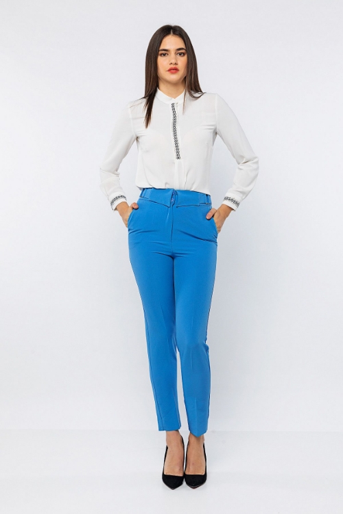 Picture of Woman Blue waist folded Work Trousers