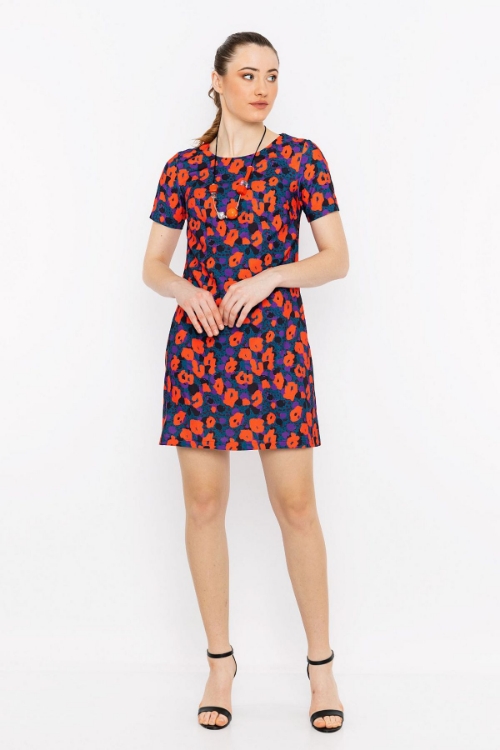 Picture of Woman Coral A Form Patterned Dress