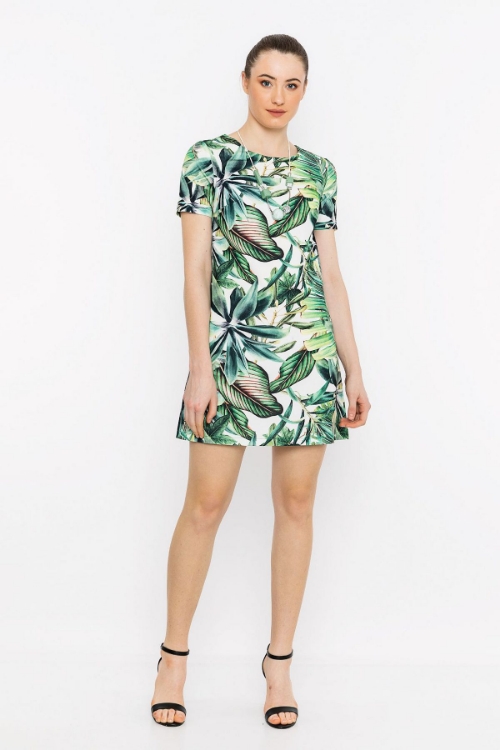 Picture of Woman Green A Form Patterned Dress