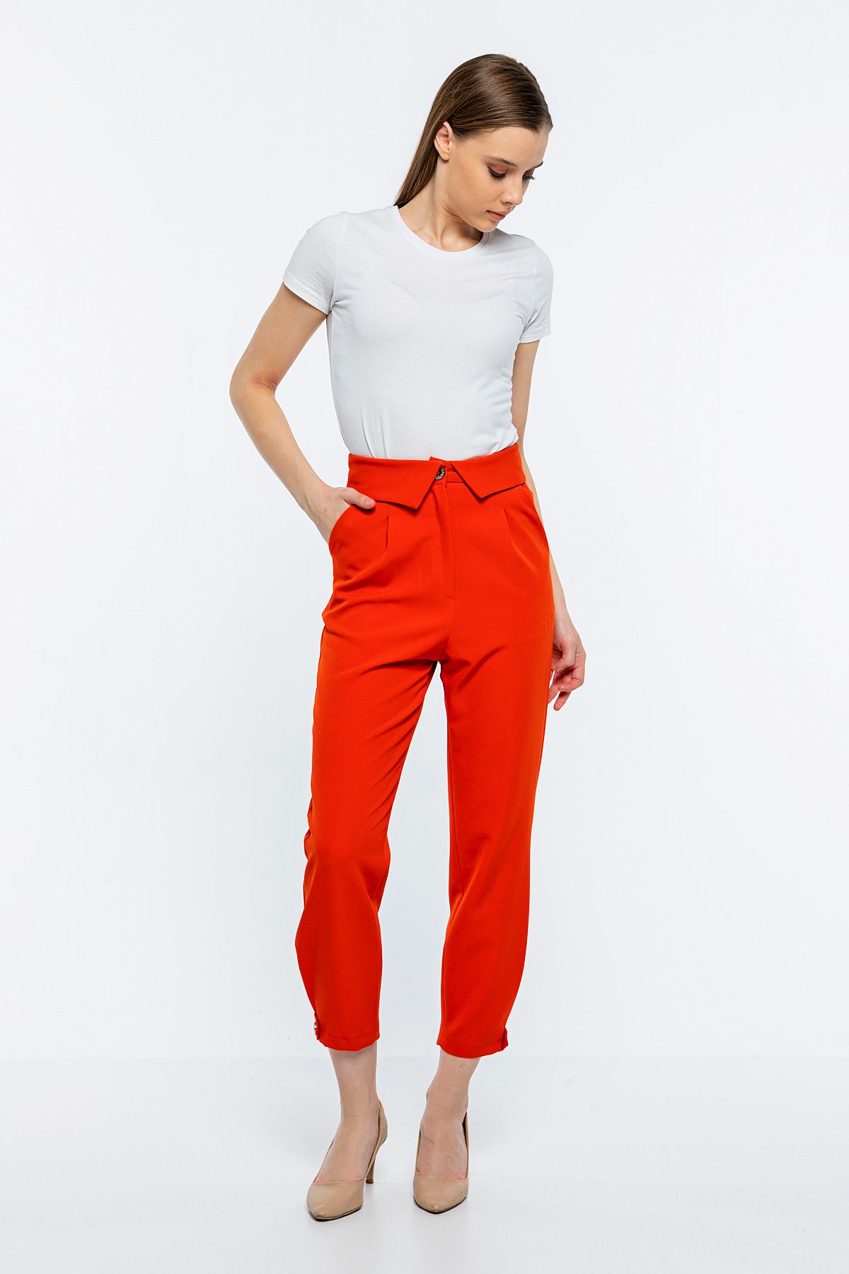 Picture of waist folded trotter Buttoned Trousers