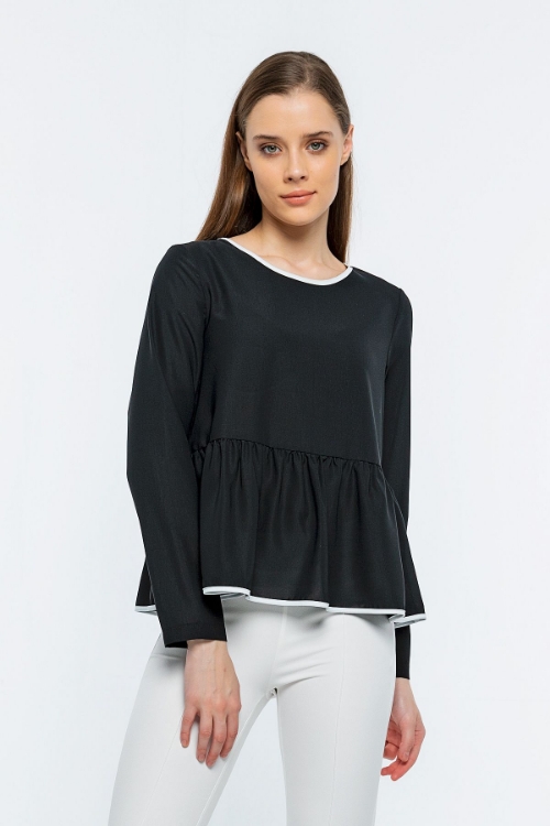 Picture of Woman Black piping Loose Work Blouse
