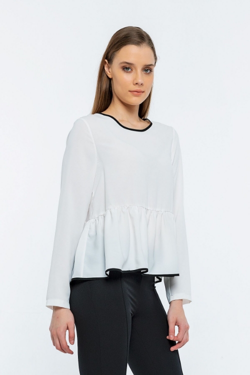 Picture of Woman White piping Loose Work Blouse