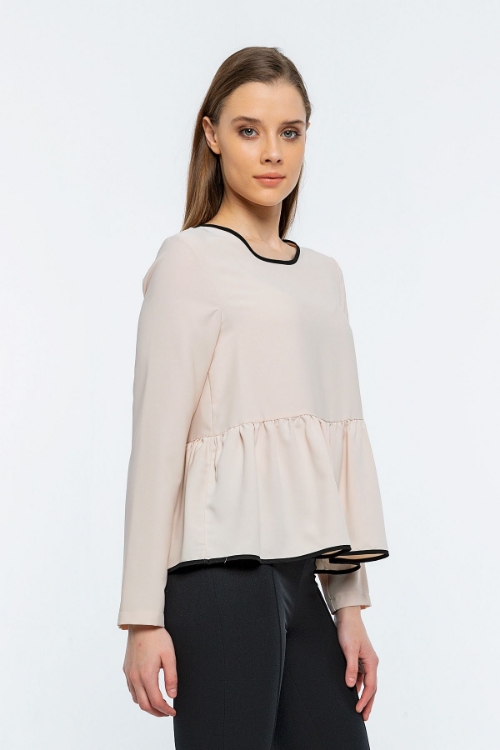 Picture of Woman Beige piping Loose Work Blouse