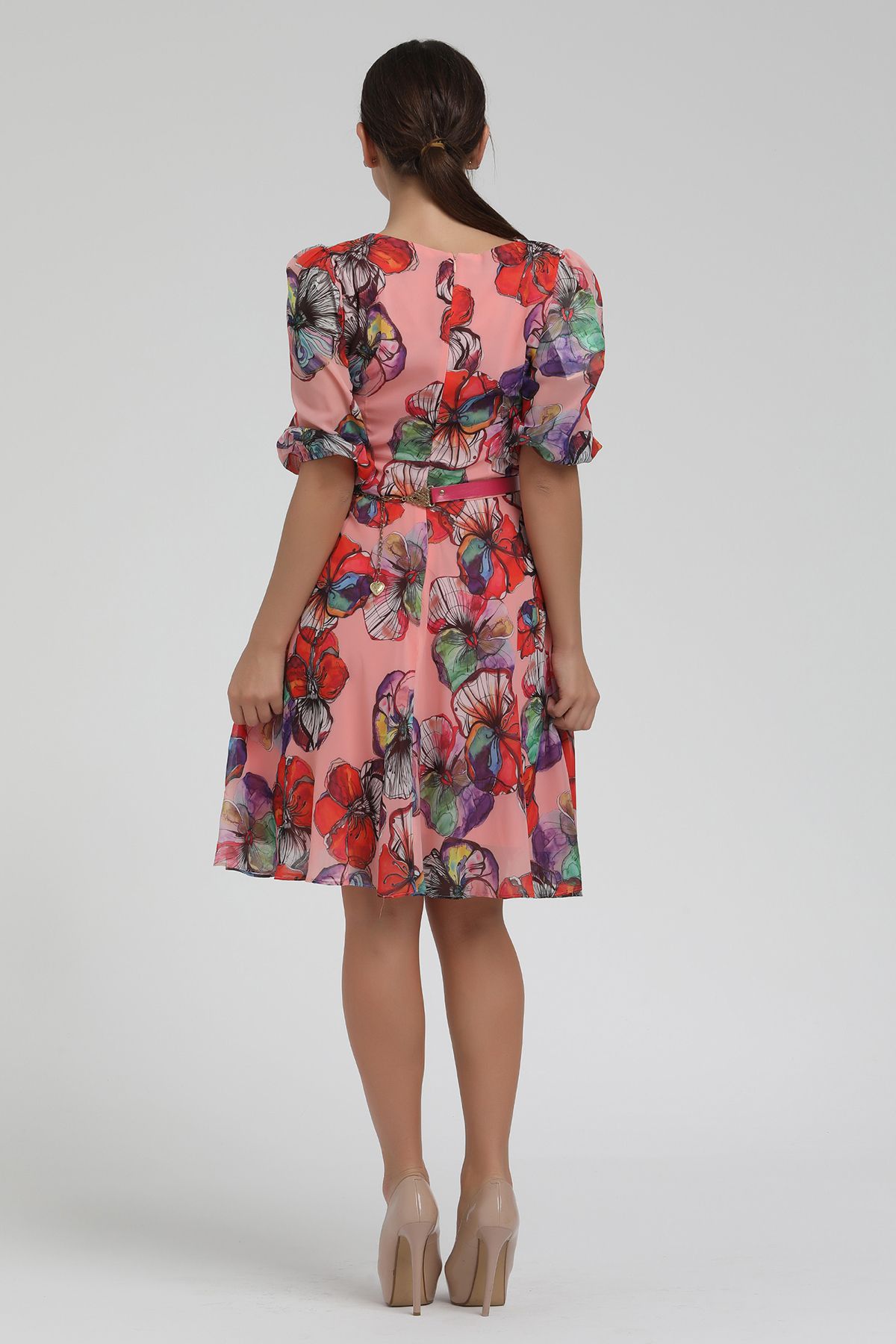 Picture of flower Patterned Chiffon Short Dress