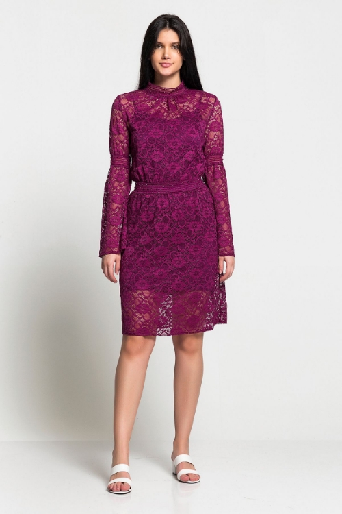 Picture of Woman Dark Fuchsia Lace Long Maxi Sleeve Dress