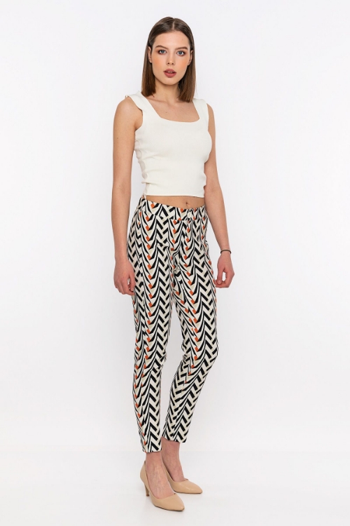 Picture of Skinny Trotter Patterned High Waist Trousers