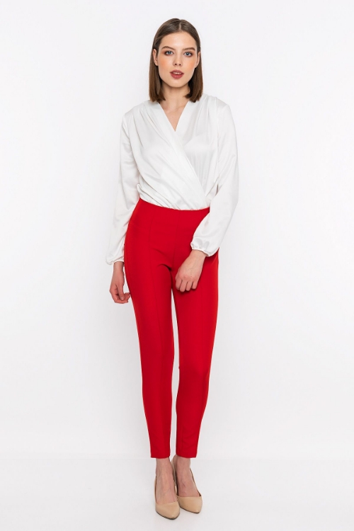 Kadın Kırmızı Dar Paça Tayt Pantolon resmi