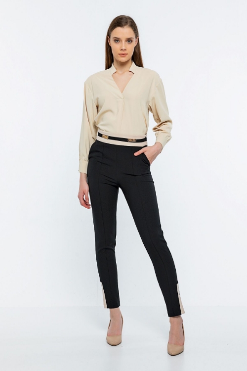 Picture of Woman Black Skinny Trotter High Waist Two Colour Trousers