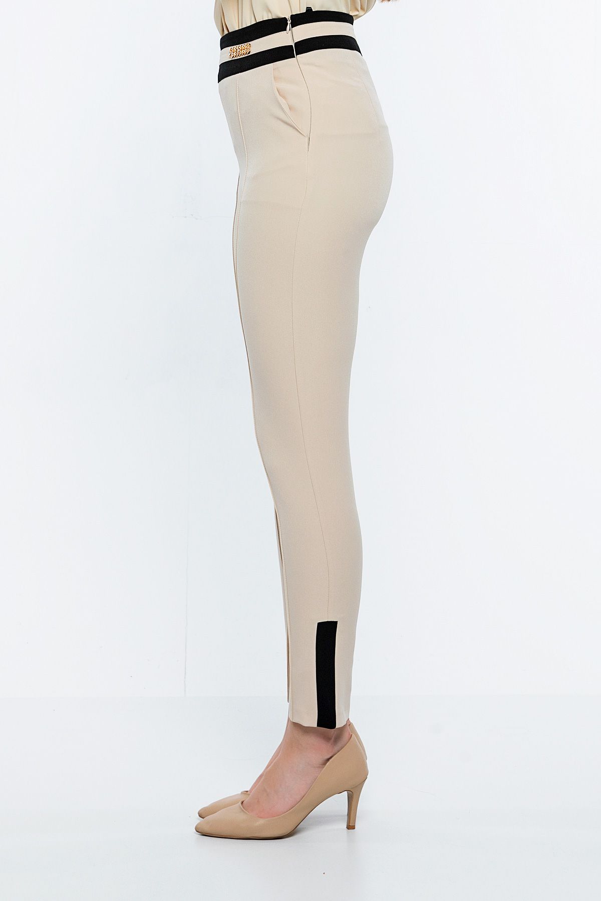 Dar Paça Yüksek Bel İki Renk Pantolon resmi