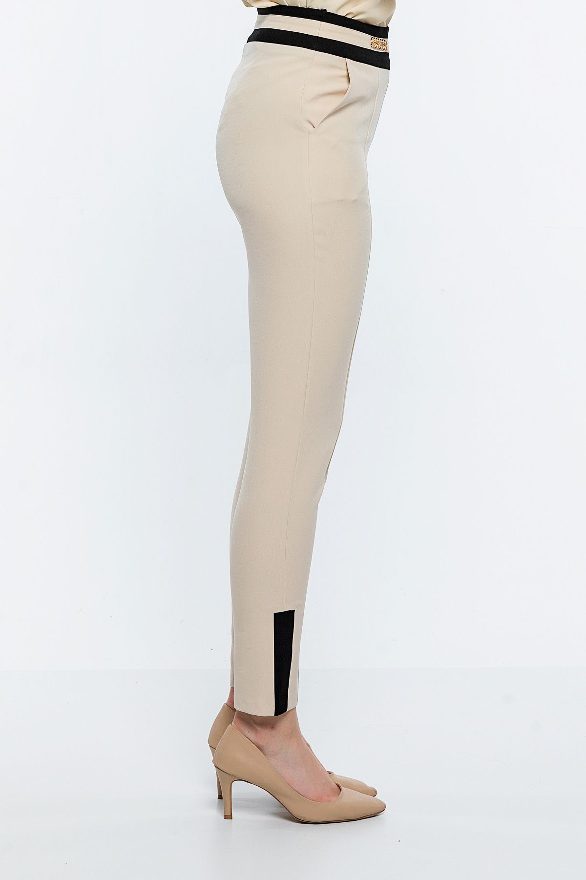 Dar Paça Yüksek Bel İki Renk Pantolon resmi