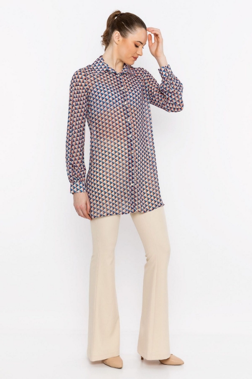 Picture of Woman Sax Patterned Buttoned Tunic