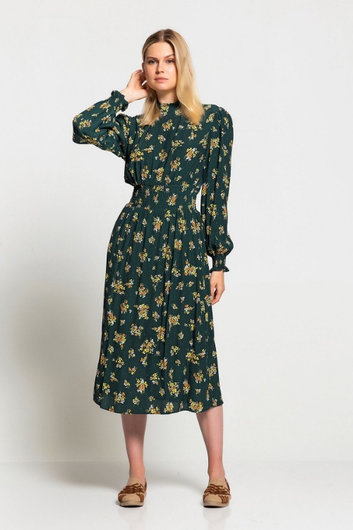 Picture of Woman Green Patterned Midi Dress