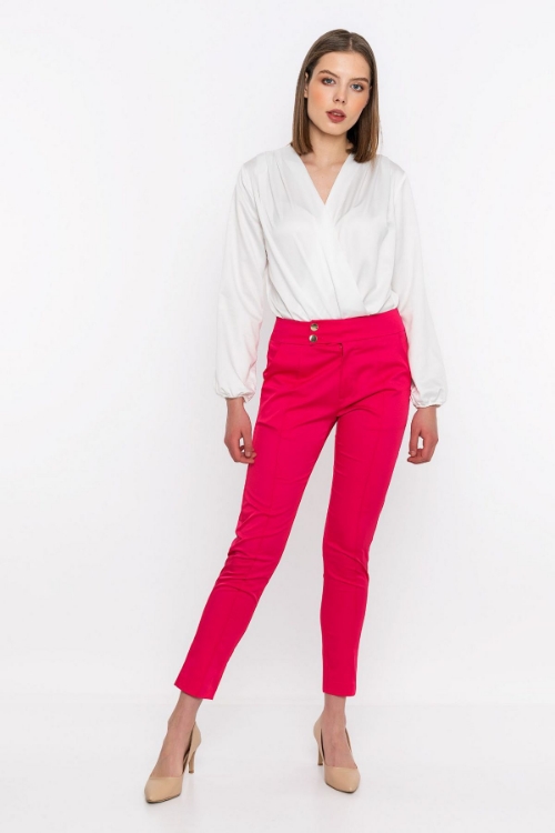 Picture of Woman Fuchsia Button Detailed Classical Cut Trousers