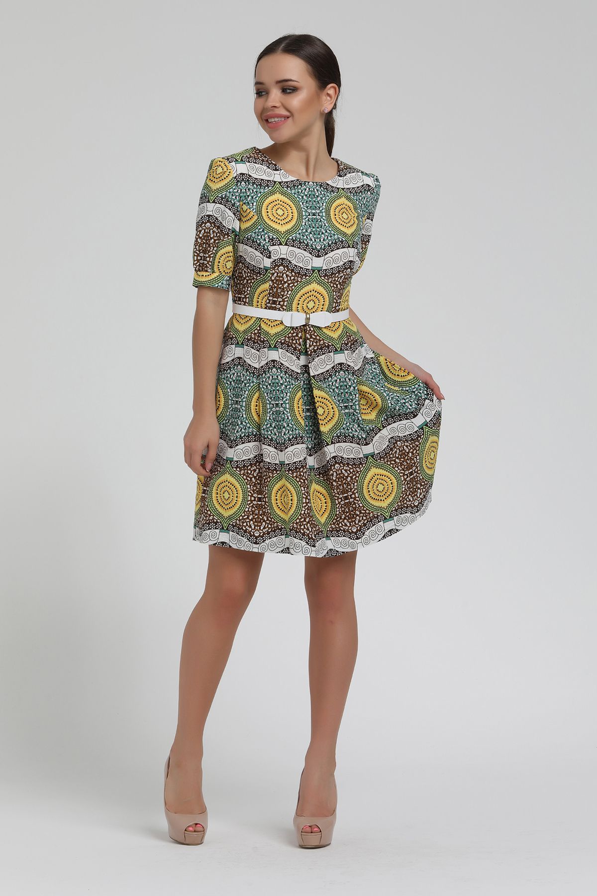 Picture of Ethnic Patterned Watermelon Sleeve Short Dress