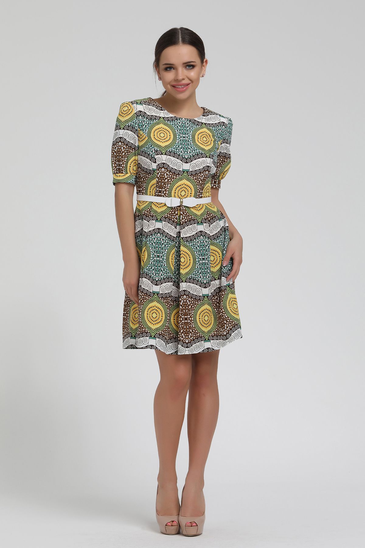 Picture of Ethnic Patterned Watermelon Sleeve Short Dress