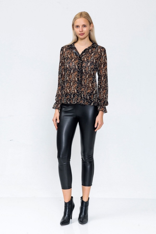 Picture of Woman Black Ethnic Patterned Chiffon Shirt