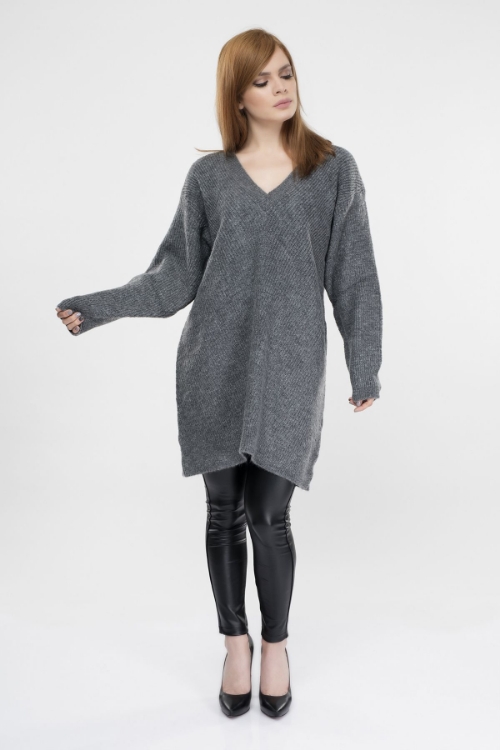 Picture of Woman Anthracite V Neck Thessaloniki Knitting Knitwear Pullover