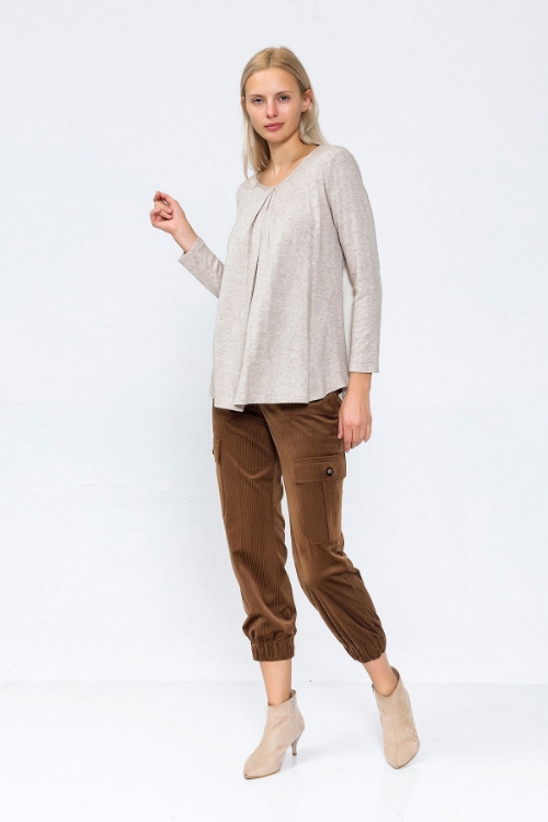 Picture of Woman Beige Behind Chiffon Knitwear Blouse
