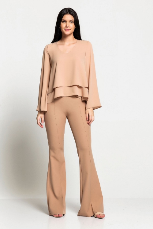 Picture of Woman Beige Long Maxi Sleeve Chiffon Floor Floor Blouse