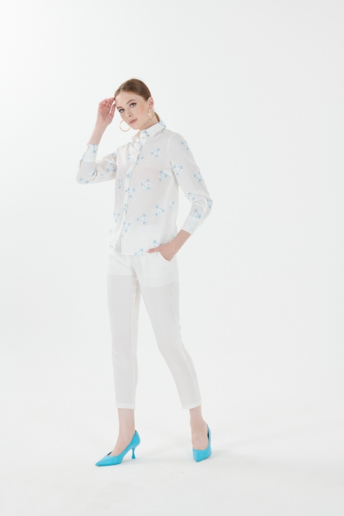 Picture of Woman White Nakışlı Viscose Shirt