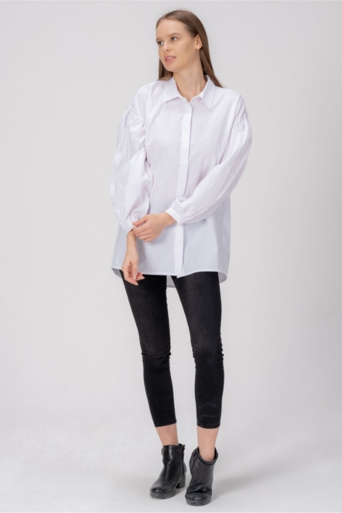 Picture of Woman White Poplin Watermelon Sleeve Shirt