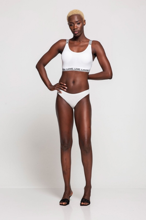 Kadın Beyaz Yazılı Lastikli Fitness Sporcu Büstiyer resmi