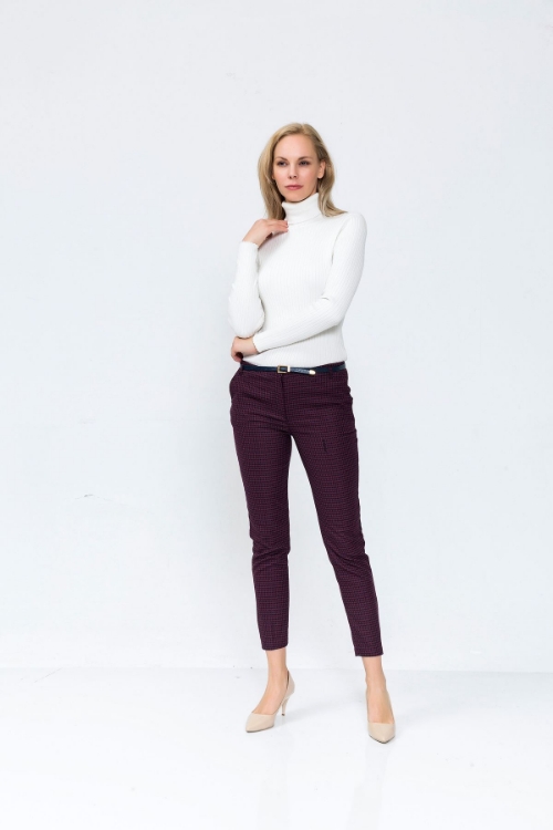 Picture of Woman Bordeux Maroon - Navy Navy Blue Plaid Trousers