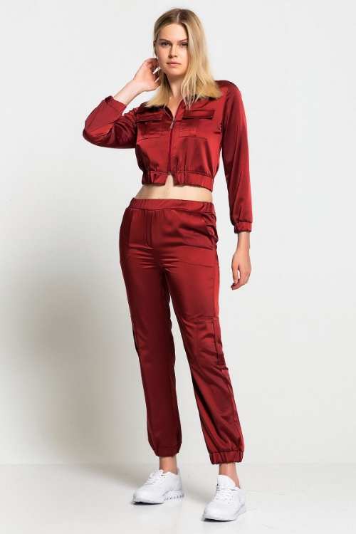 Picture of Woman Bordeux Maroon Satin Sport Sport wear Suit