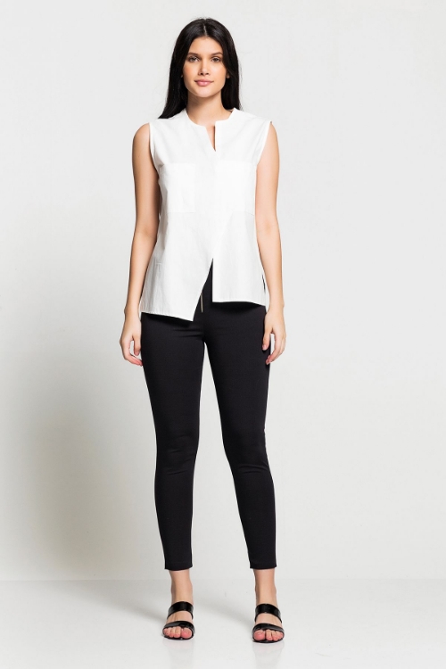 Picture of Woman Ecru Sleevless Design Blouse