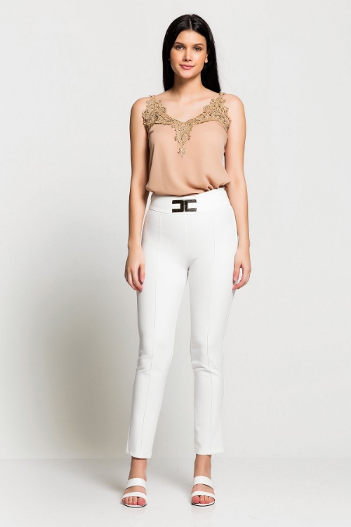 Picture of Woman Ecru High Waist Skinny Trotter Trousers