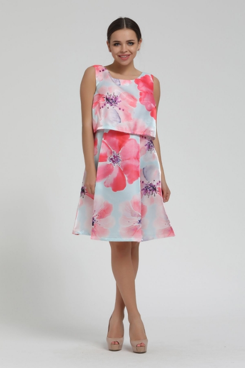 Picture of Woman Grey flower Patterned Sleevless Midi Dress