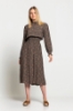 Picture of Woman Khaki flower Patterned Midi Dress
