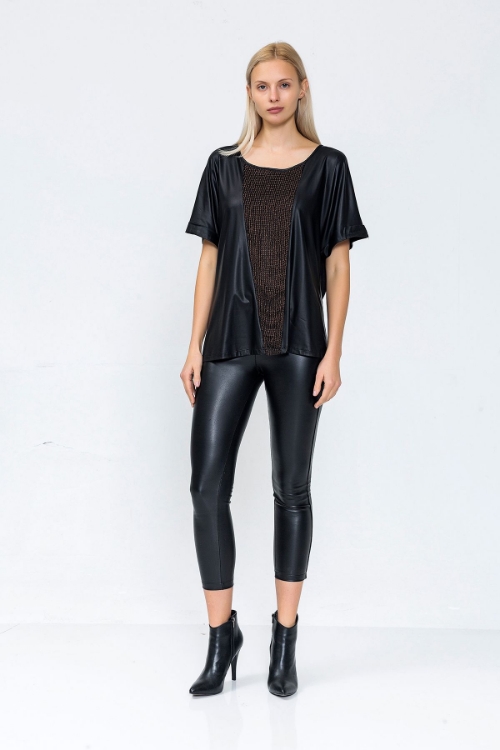 Picture of Woman Brown Leather looking Blouse