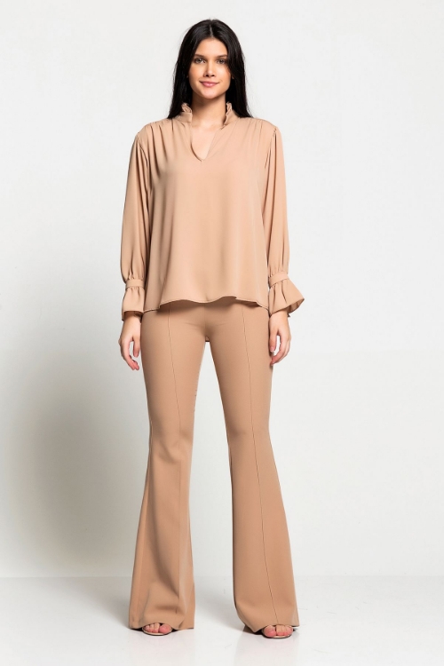 Picture of Woman Brown Long Maxi Sleeve Chiffon Blouse