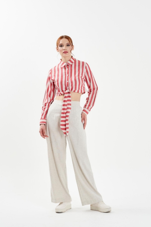 Picture of Woman Red Crop Shirt Trousers Suit