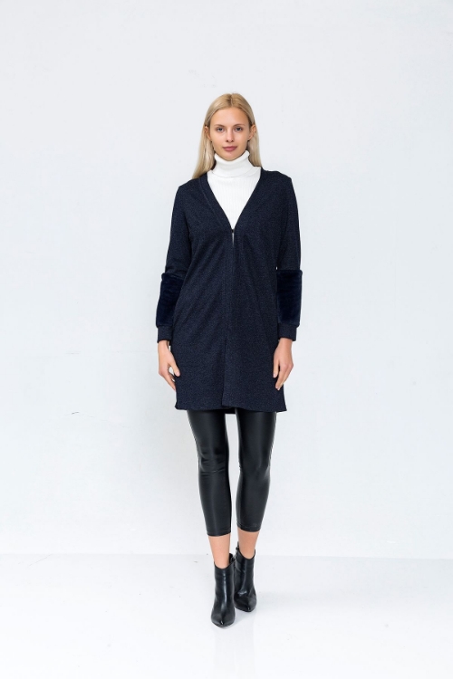 Picture of Woman Navy Navy Blue Sleeve Furry Cardigan
