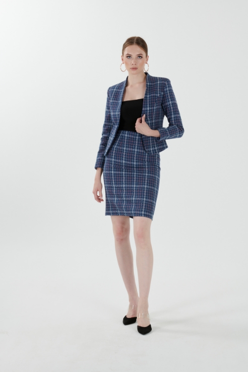 Picture of Woman Navy Navy Blue Mini Skirt Jacket Work Suit