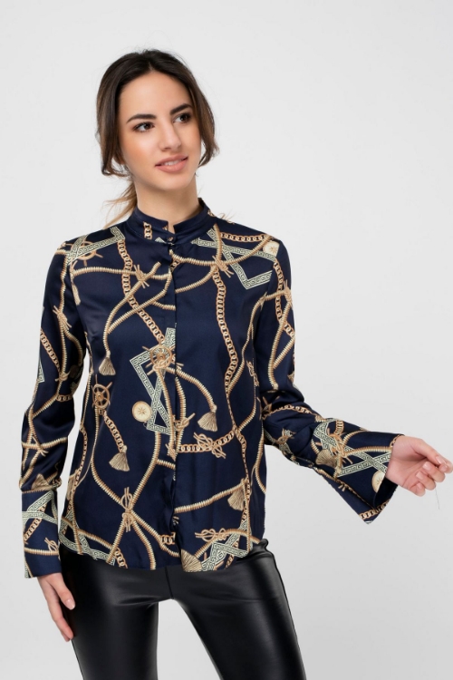 Picture of Woman Navy Navy Blue Chain Pattern Shirt