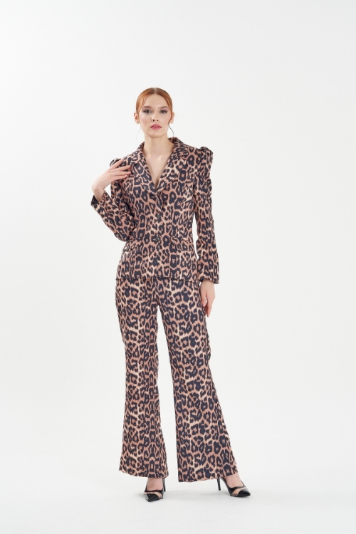 Picture of Woman Leopard Flare Trotter Trousers Jacket Work Suit