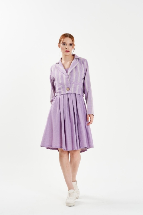 Picture of Woman Lilac Crop Jacket Dress Linen Suit