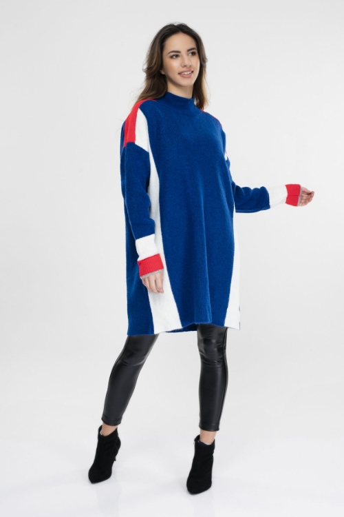 Picture of Woman Blue Four Colour Knitwear Pullover