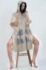 Picture of Woman Blue Hooded Beachwear %100 Cotton Patterned Müslin Panço
