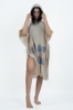 Picture of Woman Blue Hooded Beachwear %100 Cotton Patterned Müslin Panço